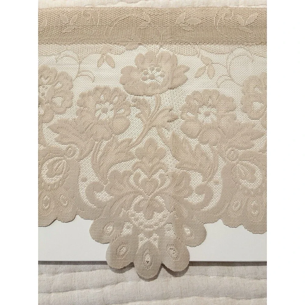 Vintage Lace Floral Pattern Cafe Curtains 3 Valence Rod Pocket Beige Cottagecore